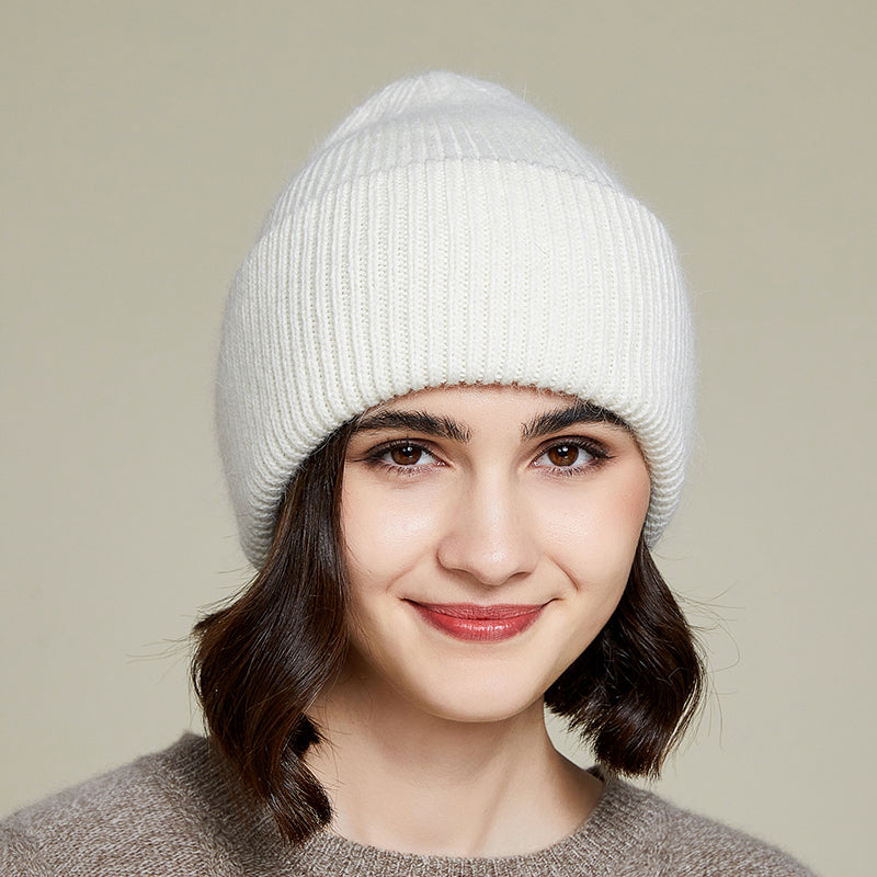 Unisex Real Rabbit Fur Knit Beanie for Men and Women