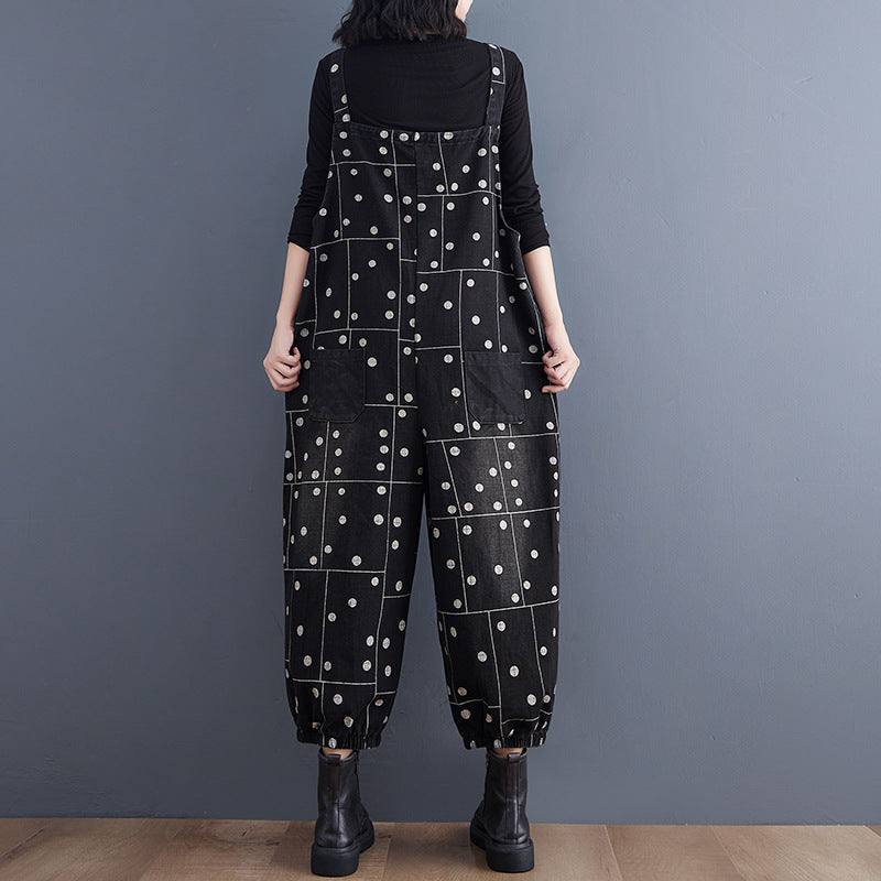 Autumn And Winter Washed Denim Suspender Pants