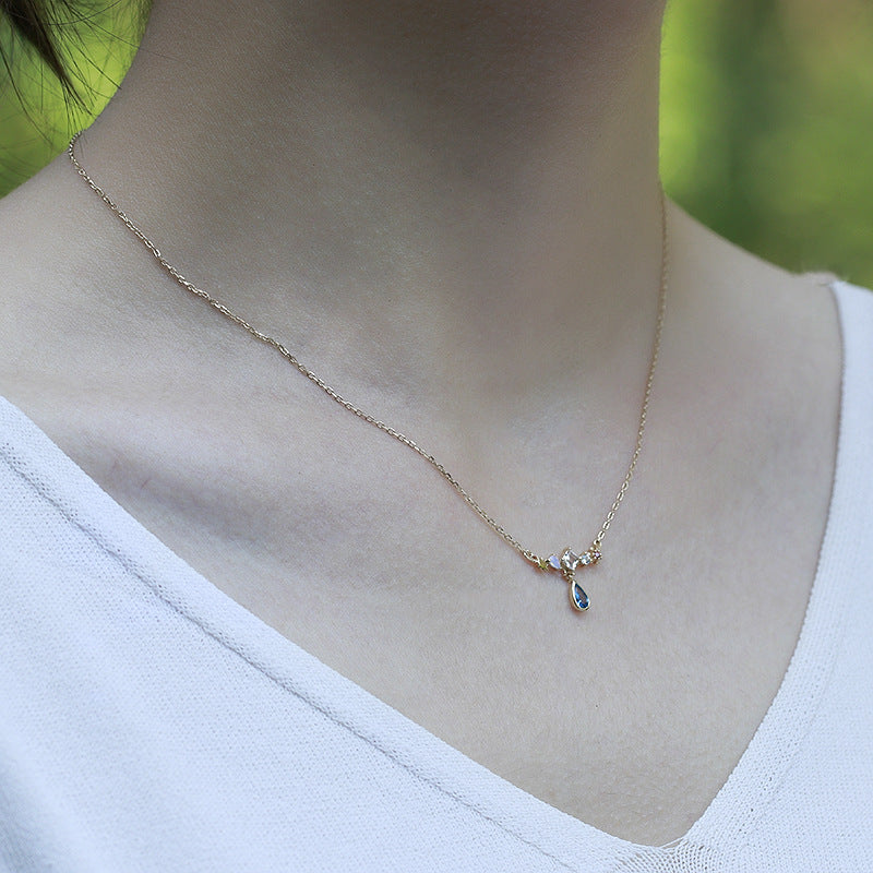 S925 silver 14K gold-plated blue drop necklace - MRSLM