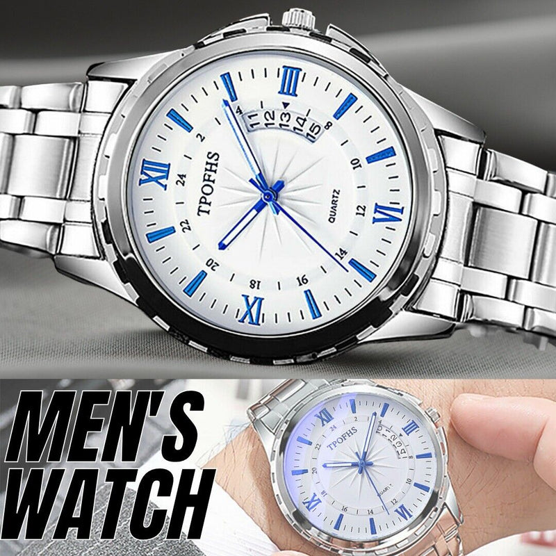 classic men's silver stainless steel quartz watch, view 4 - MRSLM