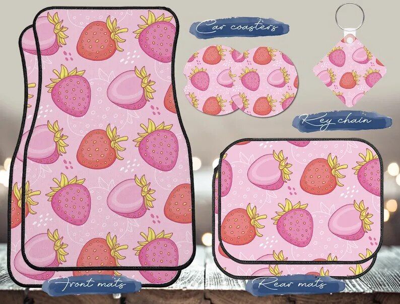 strawberry print car floor mat, view 11 - MRSLM