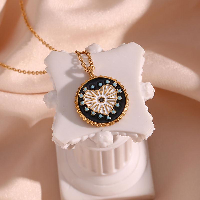 black and white enamel heart sunburst necklace - MRSLM