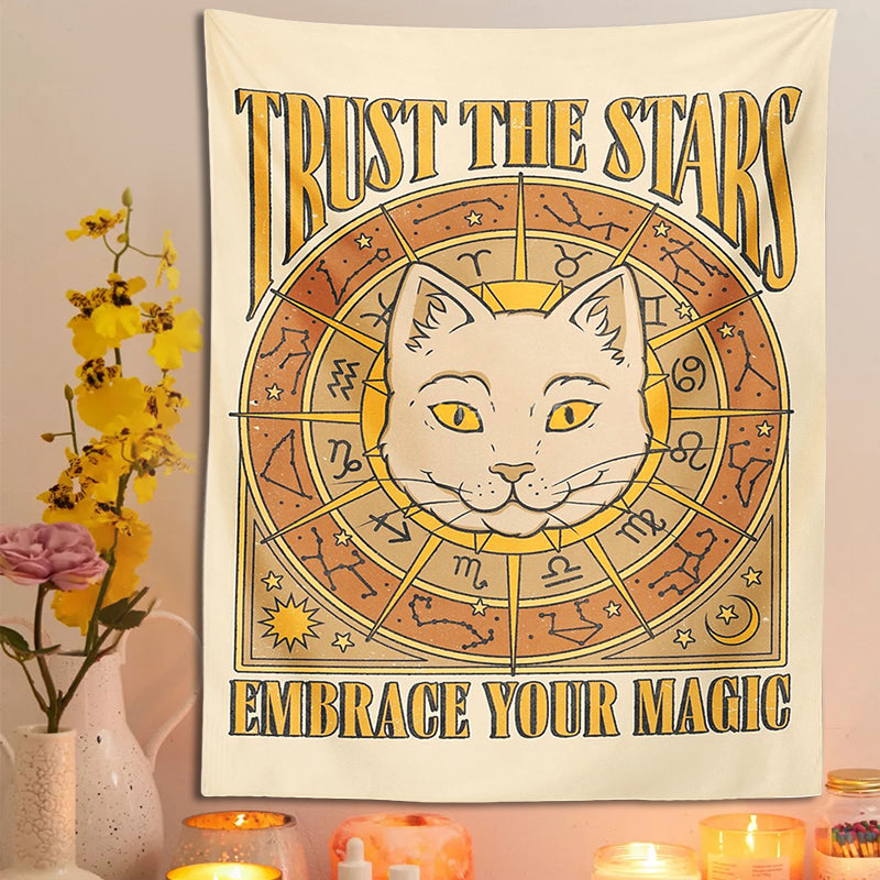 Sun moon cat tapestry wall hanging, view 8 - MRSLM