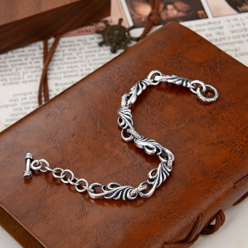 men's vine flower silver bracelet, view 4 - MRSLM