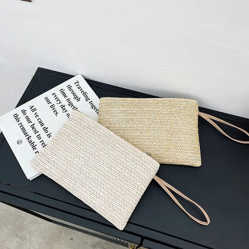 bohemian straw woven clutch, view 4 - MRSLM