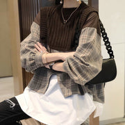 women's shirt splicing fake two-piece knitwear - MRSLM
