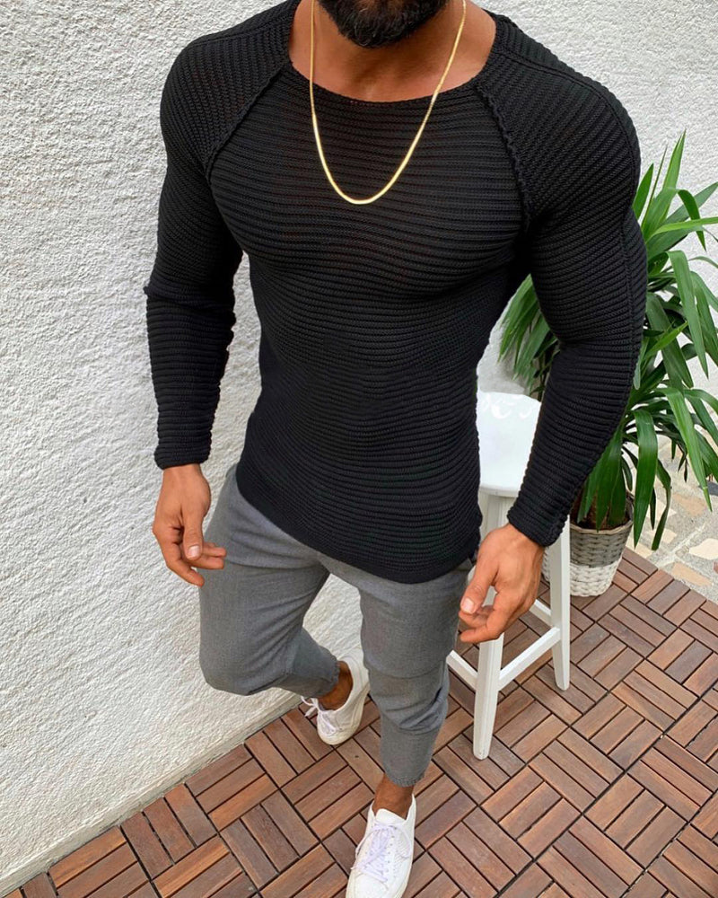 Men's slim-fit crew neck knit sweater, view 3 - MRSLM