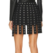 high waist patchwork belt mini skirt, view 3 - MRSLM