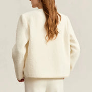 elegant crewneck beaded buckle jacket, view 6 - MRSLM