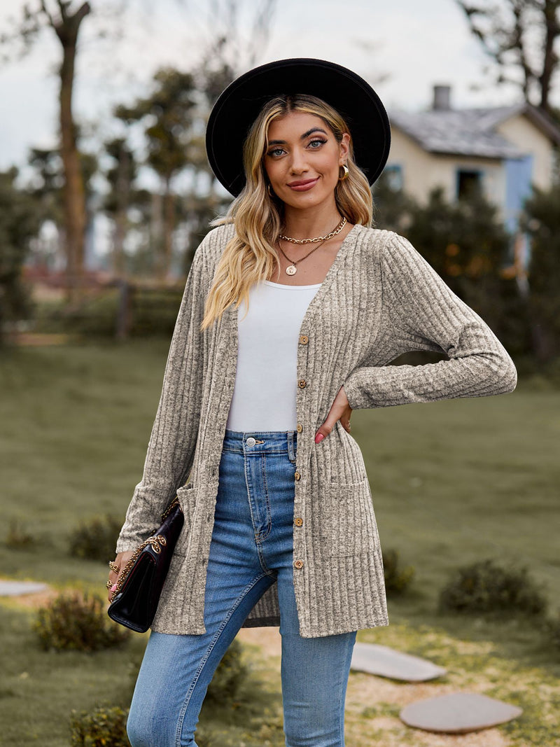 women's brushed stripe long sleeve cardigan coat, view 7 - MRSLM
