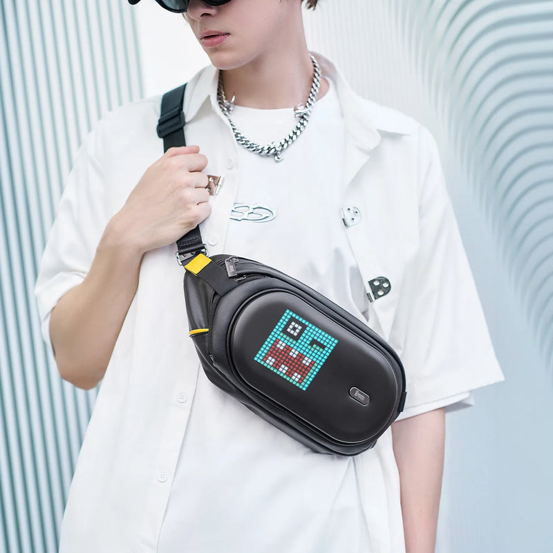 sling bag with LED display and Bluetooth speaker, view 3 - MRSLM