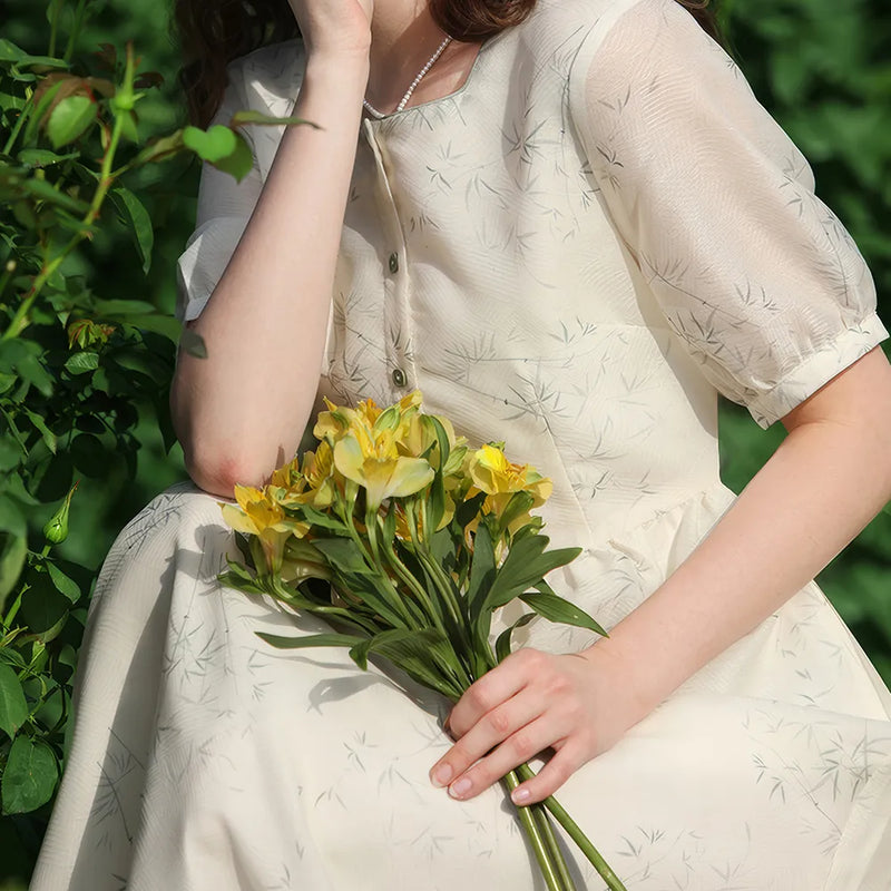 french floral square neck summer dress, view 5 - MRSLM
