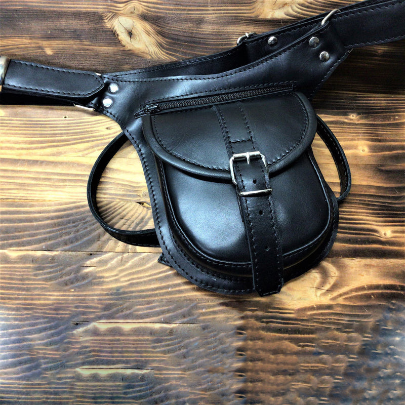 Leather motorcycle waist phone bag, view 2 - MRSLM