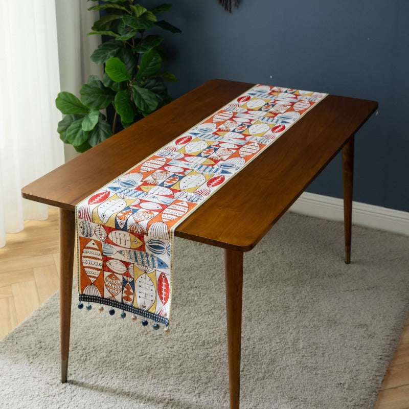 jacquard fish table runner, view 6 - MRSLM