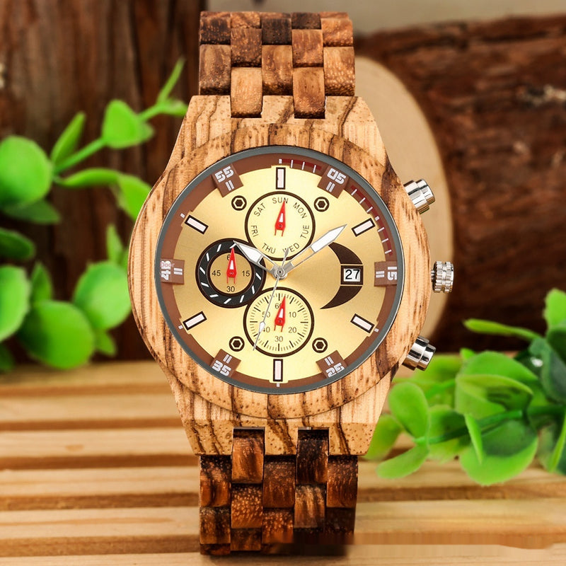 full wood band quartz watch, view 11 - MRSLM