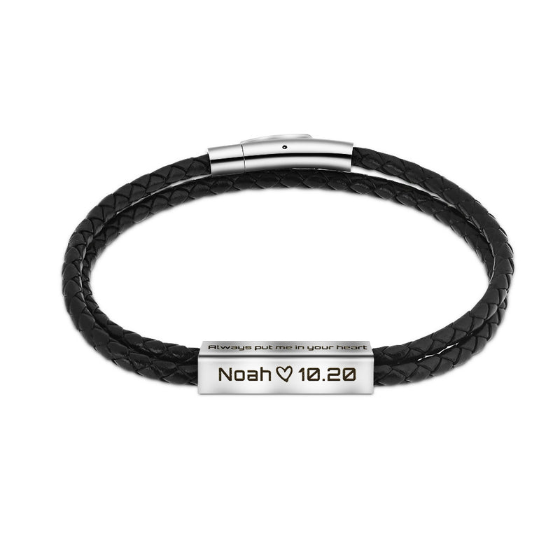 black leather rope letter bracelet, view 5 - MRSLM