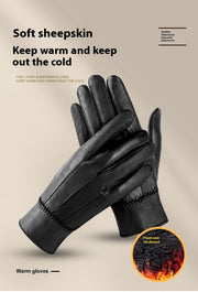 Fleece-lined sheepskin leather gloves, view 9 - MRSLM