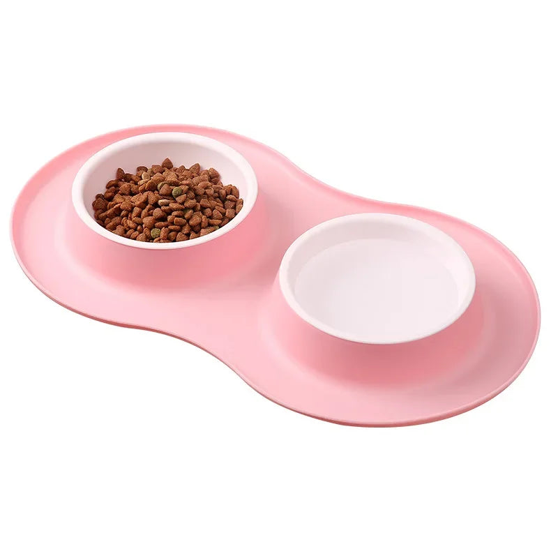 anti-splash double dog bowls with silicone mat, view 3 - MRSLM