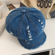 retro ripped denim beret, view 2 - MRSLM