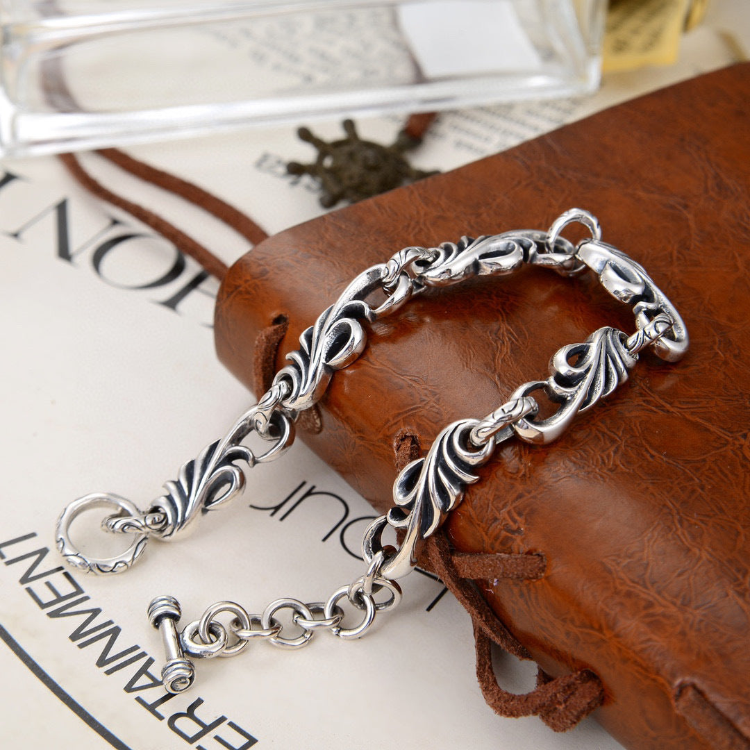 New Vine Flower Silver Bracelet Men's Bracelet