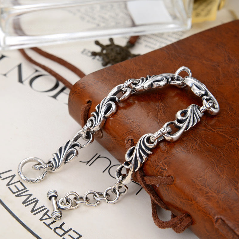 men's vine flower silver bracelet, view 3 - MRSLM
