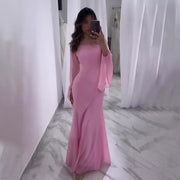 Chiffon ruffle sleeve long dress, view 4 - MRSLM