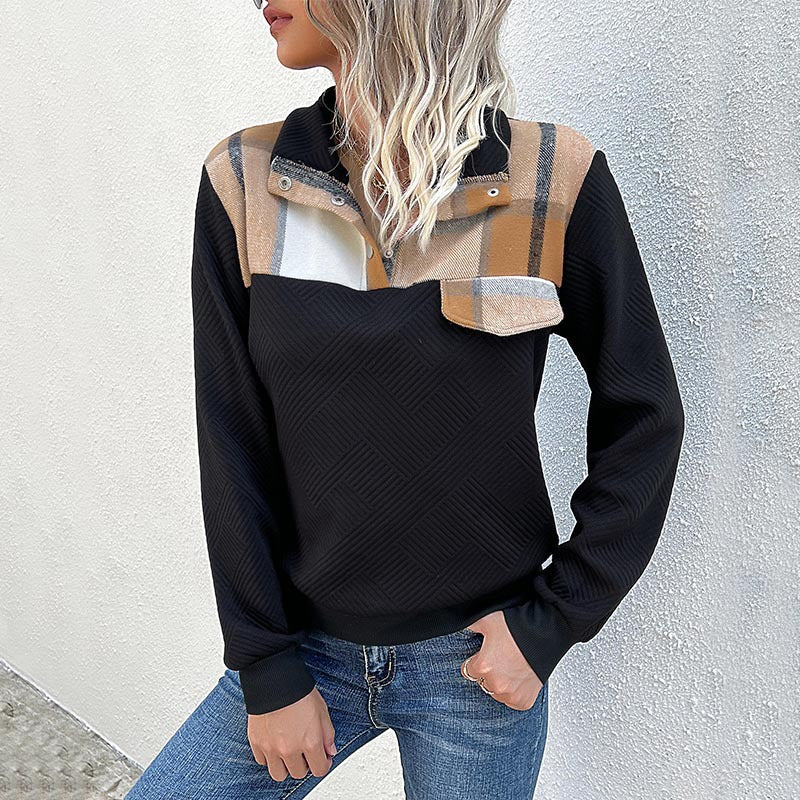 women's vintage splice check pullover, view 2 - MRSLM