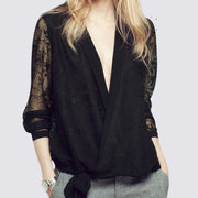 women's deep v-neck lace mesh top - MRSLM