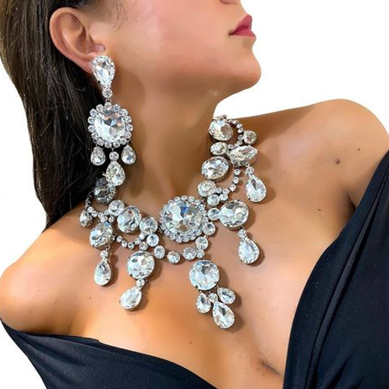 rhinestone pendant necklace and earrings set - MRSLM