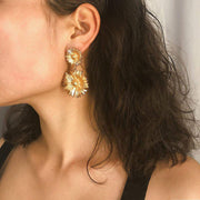 Golden chrysanthemum flower drop earrings - MRSLM