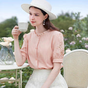 Floral embroidered stand collar blouse - MRSLM