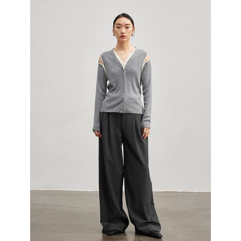 Hollow out shoulder wool blend cardigan, view 7 - MRSLM