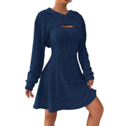 hooded shawl vest and short skirt set, view 5 - MRSLM