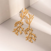 gold coral pearl pendant earrings, view 10 - MRSLM