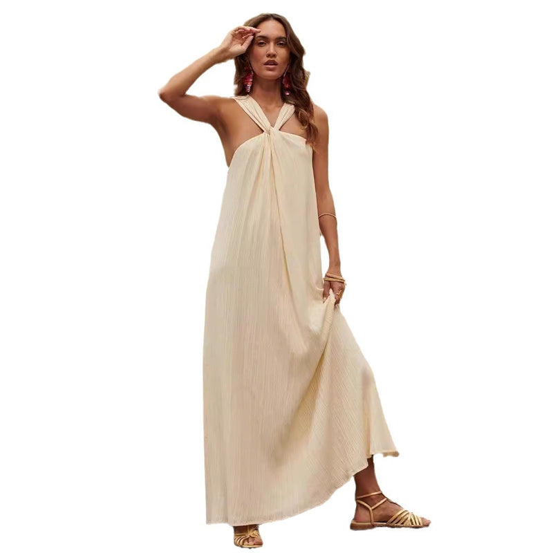 backless cross shoulder strap dress, view 5 - MRSLM