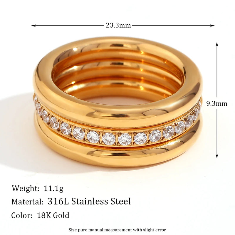 zircon three-piece gold plated ring set, view 2 - MRSLM