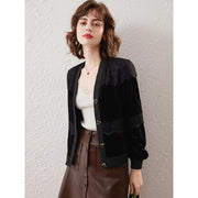 lace v-neck long sleeve cardigan, view 3 - MRSLM