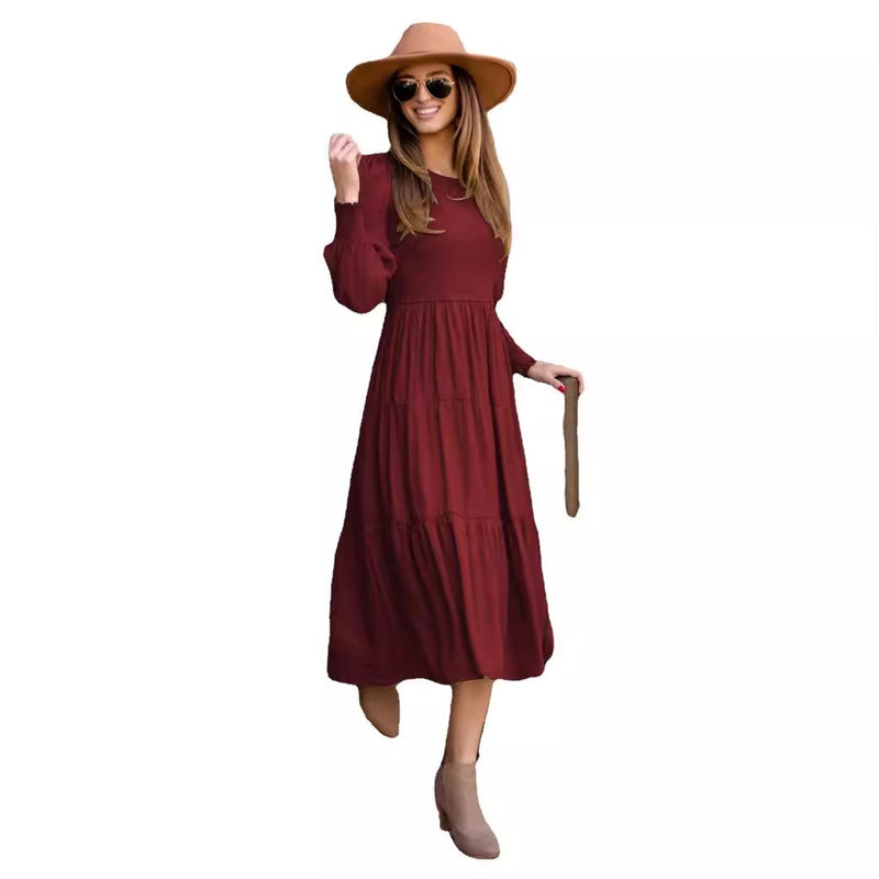 retro round-neck smocking dress, view 4 - MRSLM