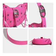 pink punk pu leather sling crossbody daypack, view 13 - MRSLM