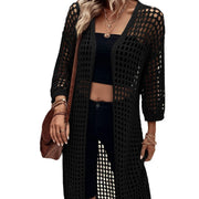 Women's open-knit long cardigan, view 3 - MRSLM
