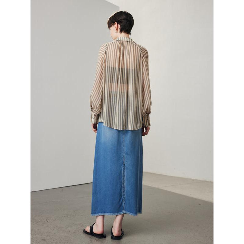 women's striped silk casual shirt, view 6 - MRSLM