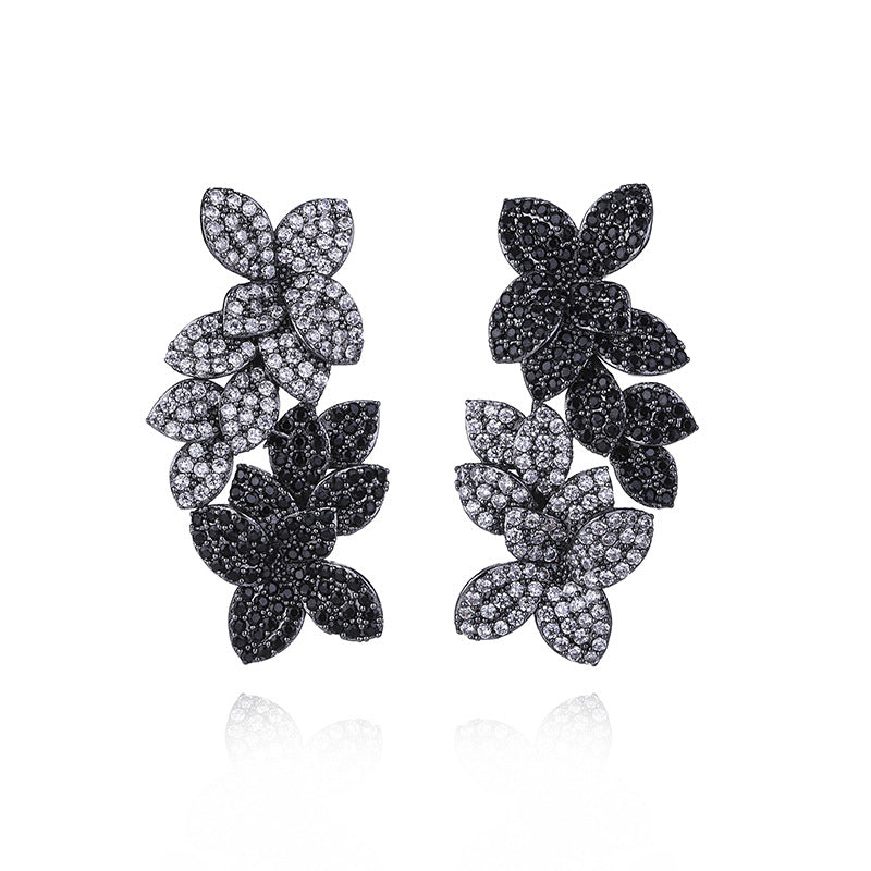 exaggerated gold-plated zircon statement earrings, view 2 - MRSLM