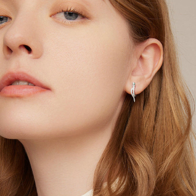 platinum plated zircon snake earrings, view 2 - MRSLM