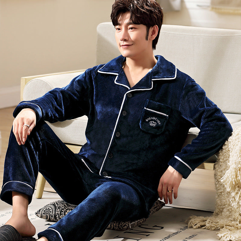 Men's Flannel Lounge Robe Cardigan Set