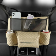 leather car seat storage bag with drink holders, view 6 - MRSLM