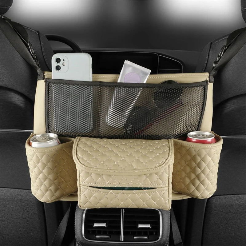 leather car seat storage bag with drink holders, view 6 - MRSLM