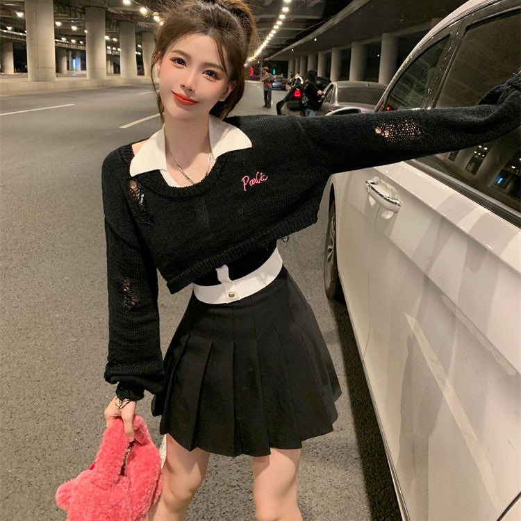 women's short hollow knit sweater - MRSLM