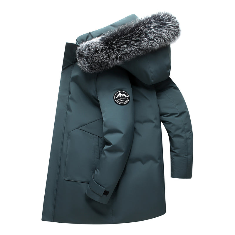 men's hooded mid-length down jacket, view 8 - MRSLM