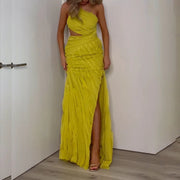 yellow green sleeveless long dress, view 2 - MRSLM