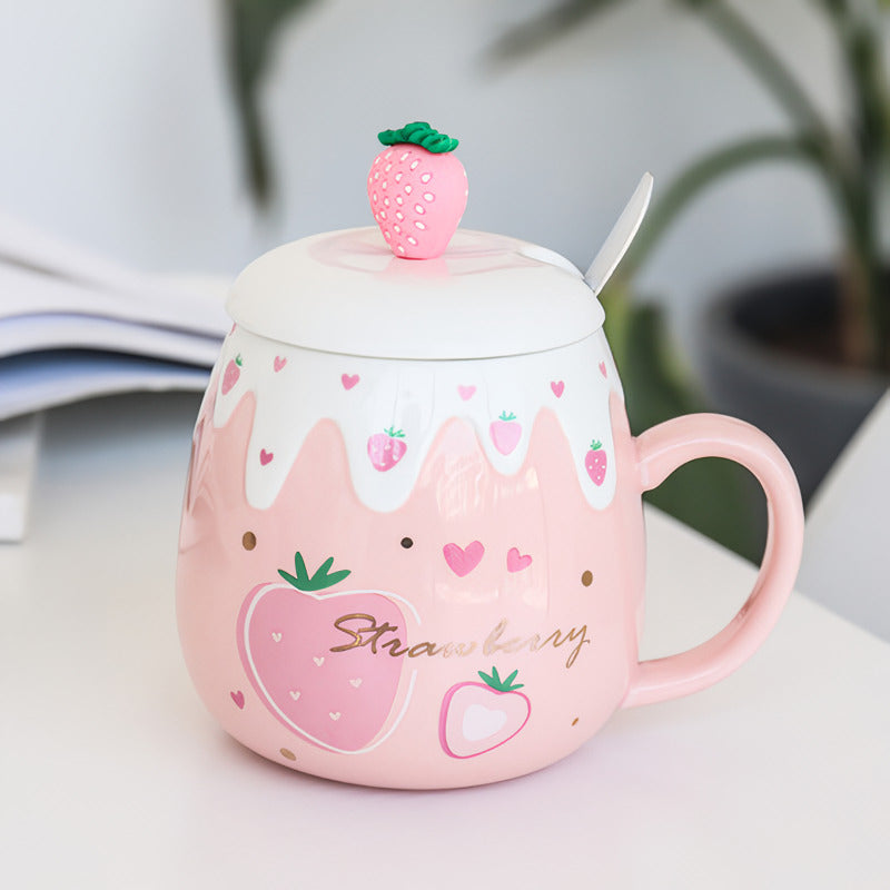 ceramic coffee mug with lid and spoon, view 2 - MRSLM